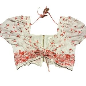 Altar'd State Red Floral Puff Sleeve Blouse
